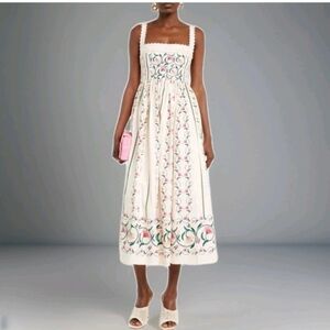 NWT Jardinvue Midi Elegant Floral Embroidered Dress Garden Party Y2K Size L